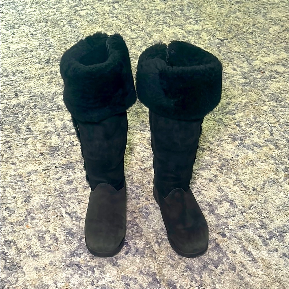 La Canadienne Black suede Winter Rain Boots